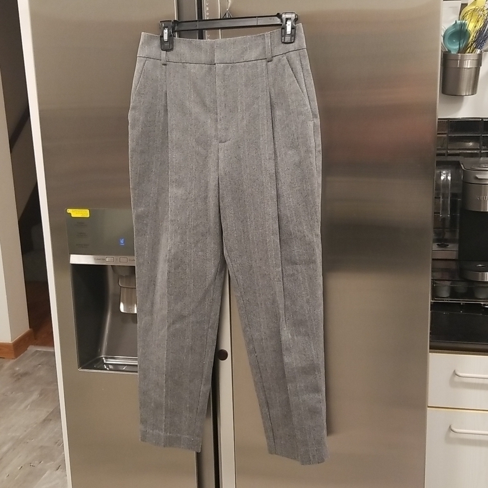 💕ANINE BING💕 Becky Trouser Pant ~ Straight Leg High Waisted Grey Fishbone 36 - Picture 6 of 12